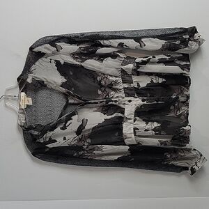 ARDEN B Sheer button down Black & Gray Tie Dye & Lace Blouse Size Small